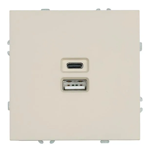 Розетка 2-местная USB + Type C (механизм), 250В, 20W, серия Эмили,кашемир, soft touch Stekker 49905 RST10-5115-08