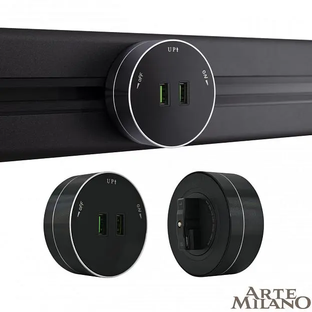 Трековая розетка, 2.1A 250V Arte Milano 380011TS/USBx2 Black Am Трековая розетка, 2.1A 250V Arte Milano 380011TS/USBx2 Black Am
