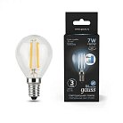 Лампа Gauss 105801207 филаментная E14 7W 4100К шар прозрачный Filament Globe
