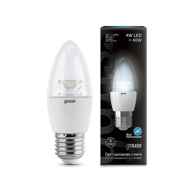 Лампочка светодиодная Gauss 103202204 Candle Crystal Clear Лампочка светодиодная Gauss 103202204 Candle Crystal Clear