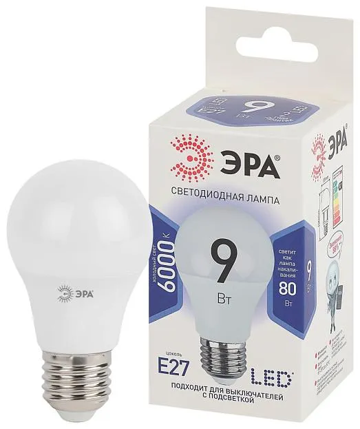 Лампочка светодиодная ЭРА LED A60-9W-860-E27