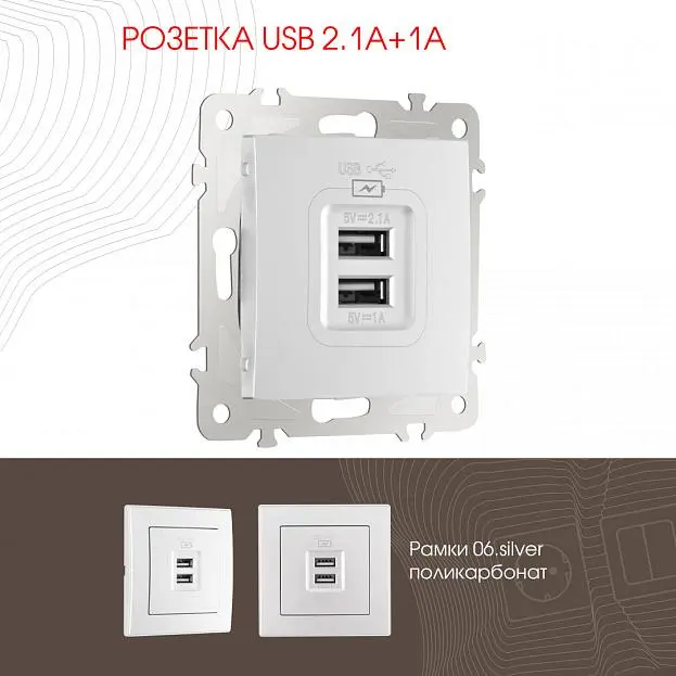Розетка USB 2.1А+1А Arte Milano 206.46-1.silver am