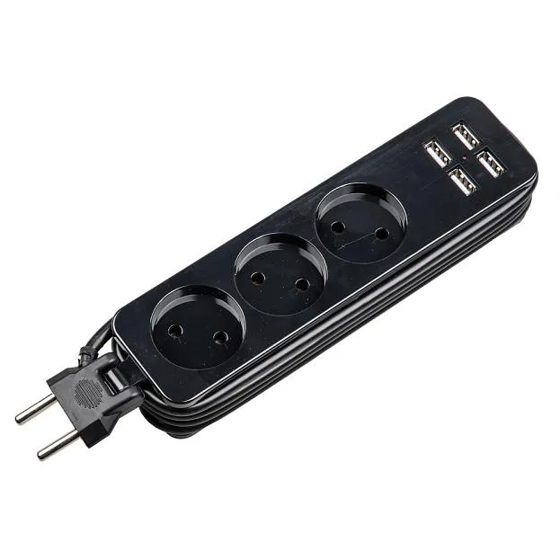 Розеточные блоки, удлинители Uniel S-CT3-1,8U BLACK Travel