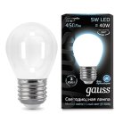 Лампа Gauss 105202205 филаментная E27 5W 4100К шар матовый Filament Globe