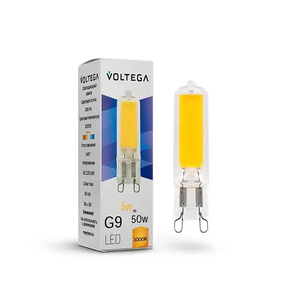 Светодиодная лампа Voltega 7181 Simple Capsule 5W 3000K G9 VG9-K2G9warm5W Светодиодная лампа Voltega 7181 Simple Capsule 5W 3000K G9 VG9-K2G9warm5W