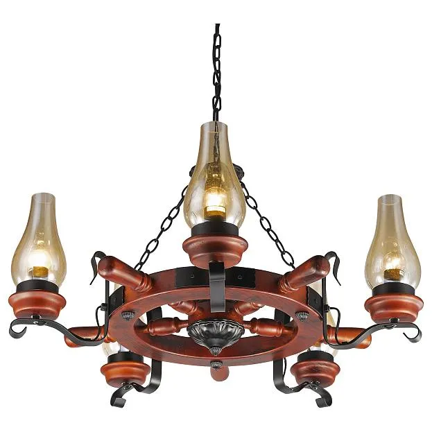 светильник подвесной, E27, 5x60W Velante 583-703-05 Деревянный стиль