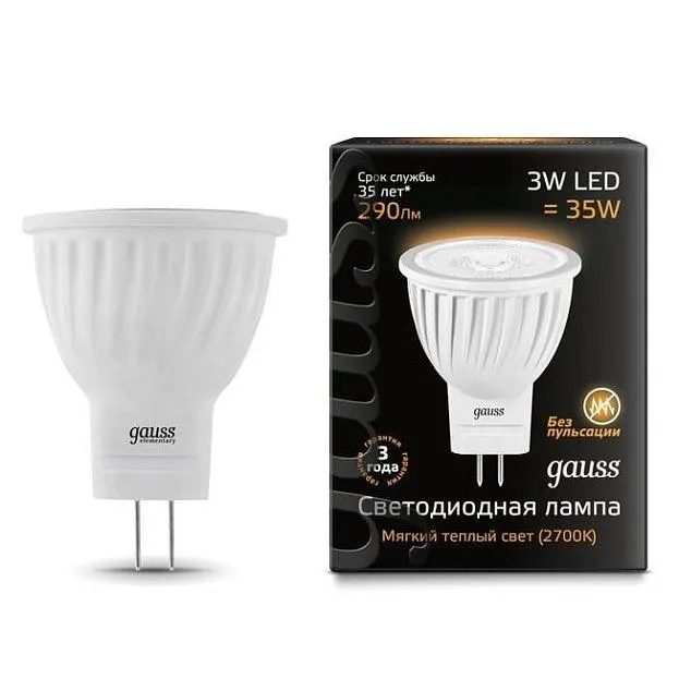 Лампа светодиодная Gauss 132517103 GU4 3W 3000K матовая Лампа светодиодная Gauss 132517103 GU4 3W 3000K матовая
