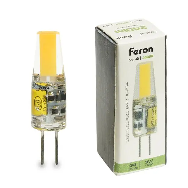 Лампа светодиодная G4 3W 12V 4000K Feron 51171 LB-424 Лампа светодиодная G4 3W 12V 4000K Feron 51171 LB-424
