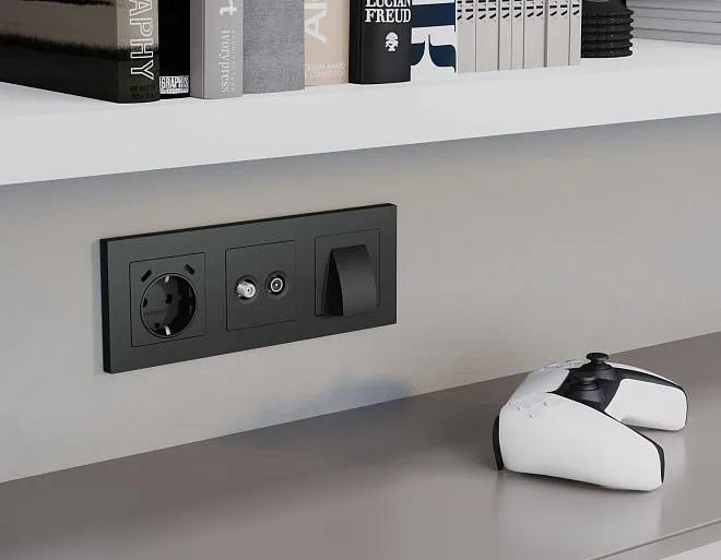Комплект механизма электрической розетки 2USB С+C 20W (быстрая зарядка) с/з на винтовых зажимах 16A-250V ALFA Графит мягкое касание Volt MA910510 QUANT Комплект механизма электрической розетки 2USB С+C 20W (быстрая зарядка) с/з на винтовых зажимах 16A-250V ALFA Графит мягкое касание Volt MA910510 QUANT