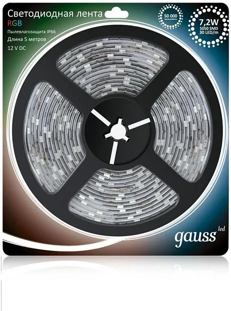 Светодиодная лента Gauss 311000407 7,2W/m 30LED/m 5050SMD RGB 5M Светодиодная лента Gauss 311000407 7,2W/m 30LED/m 5050SMD RGB 5M