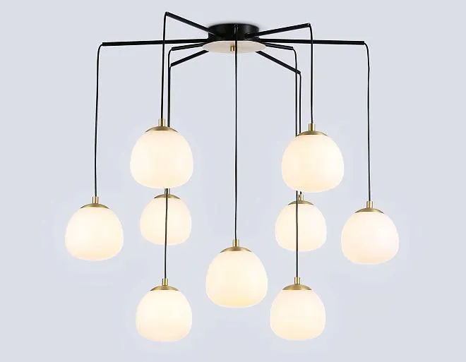Подвесная люстра Ambrella light LH51001/6+3 SGD/BK/FR золотой песок/черный /белый матовый G9*9 max 28W D750*700