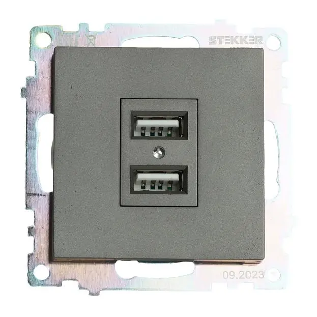Розетка 2-местная USB STEKKER 49422 GLS10-7115-06 Розетка 2-местная USB STEKKER 49422 GLS10-7115-06