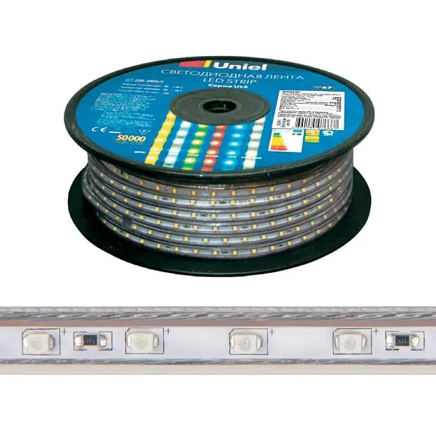 Светодиодная лента Uniel ULS-2835-60LED/m-10mm-IP67-220V-8W/m-50M-RED бобина Светодиодная лента Uniel ULS-2835-60LED/m-10mm-IP67-220V-8W/m-50M-RED бобина