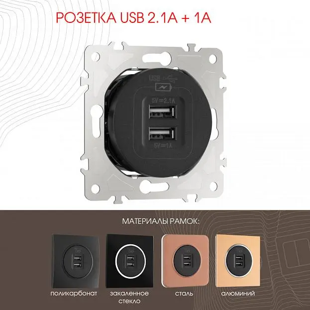 Розетка USB 2.1А+1А Arte Milano 202.46-1.black am