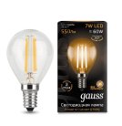Лампа Gauss 105801107 филаментная E14 7W 2700К шар прозрачный Filament Globe