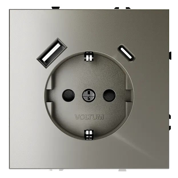 Розетка встраиваемая с заземлением и защитными шторками + usb 16А VOLTUMVLS040504 Розетка встраиваемая с заземлением и защитными шторками + usb 16А VOLTUMVLS040504