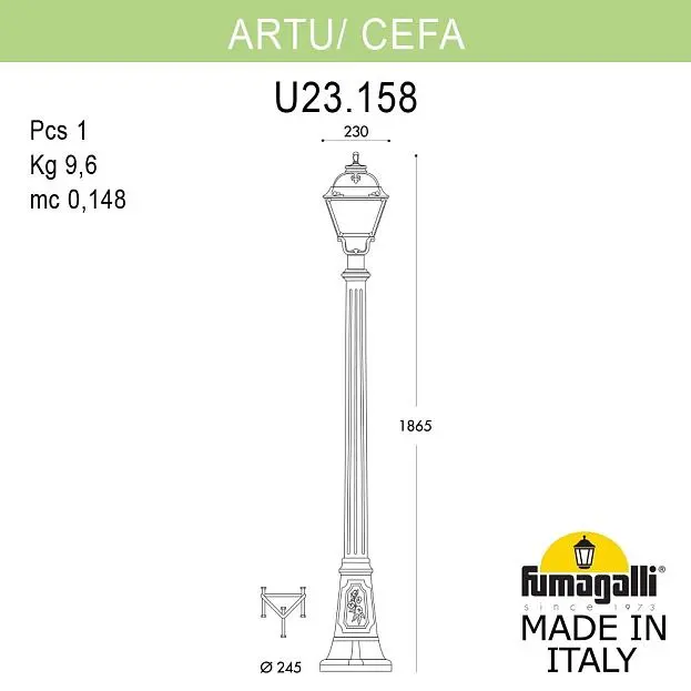 Садово-парковый фонарь FUMAGALLI ARTU/CEFA U23.158.000.WYF1R Садово-парковый фонарь FUMAGALLI ARTU/CEFA U23.158.000.WYF1R