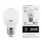 Лампа Gauss 53236 E27 6W 6500K шар матовый Elementary