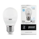Лампа Gauss 53236 E27 6W 6500K шар матовый Elementary