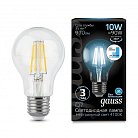 Лампа светодиодная диммируемая Gauss 102802210-S E27 10W 4100K прозрачная Filament Globe