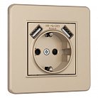 Комплект розетки с заземлением и шторками + 2 USB и рамкой однопостовой шампань пластик Arte Milano SET16-1-47-1 shampan