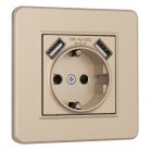 Комплект розетки с заземлением и шторками + 2 USB и рамкой однопостовой шампань пластик Arte Milano SET16-1-47-1 shampan