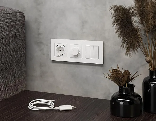 Комплект механизма электрической розетки ALFA Белый матовый 2USB С+C 20W (быстрая зарядка) Volt MA130510 QUANT Комплект механизма электрической розетки ALFA Белый матовый 2USB С+C 20W (быстрая зарядка) Volt MA130510 QUANT