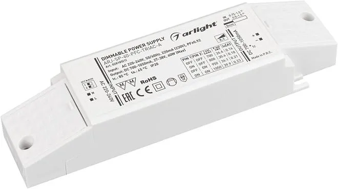 Блок питания ARJ-SP-40-PFC-TRIAC-INS (40W, 27-38V, 0.7-1.05A) (, IP20 Пластик, 5 лет) Arlight 028185(1) ARJ-SP-INS Блок питания ARJ-SP-40-PFC-TRIAC-INS (40W, 27-38V, 0.7-1.05A) (, IP20 Пластик, 5 лет) Arlight 028185(1) ARJ-SP-INS