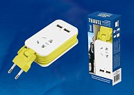 Розеточные блоки, удлинители Uniel S-CT1-1,5U WHITE/GREEN LM Travel