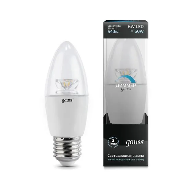Лампочка светодиодная Gauss 103202206-D Candle Crystal Clear Лампочка светодиодная Gauss 103202206-D Candle Crystal Clear