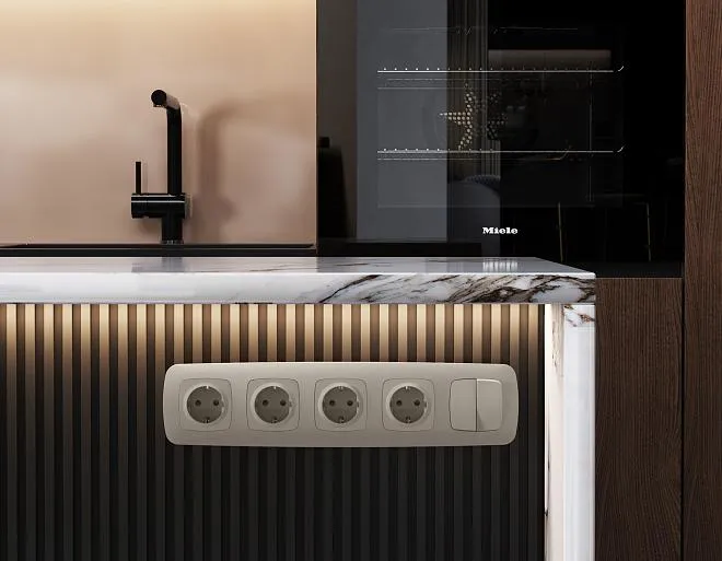 Комплект механизма 2-клавишного перекрестного выключателя 10A-250V OMEGA Серо-бежевый матовый Volt MO363030 QUANT