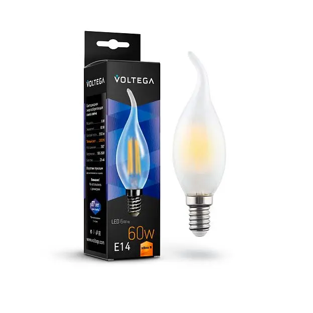 Светодиодная лампа Voltega 7025 Crystal Candle wind matt 6W 2800K E14 VG10-CW2E14warm6W-F Светодиодная лампа Voltega 7025 Crystal Candle wind matt 6W 2800K E14 VG10-CW2E14warm6W-F