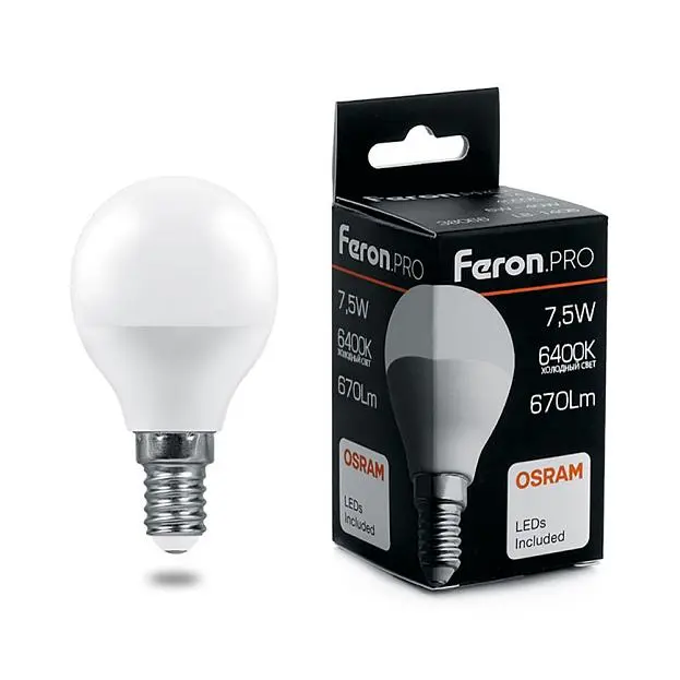 Лампа светодиодная Feron 38073 LB-1407 Шарик E14 7.5W 6400K Лампа светодиодная Feron 38073 LB-1407 Шарик E14 7.5W 6400K