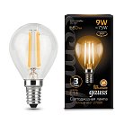 Лампа Gauss 105801109 филаментная E14 9W 2700К шар прозрачный Filament Globe
