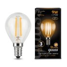 Лампа Gauss 105801109 филаментная E14 9W 2700К шар прозрачный Filament Globe