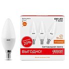 Лампа Gauss 33116T Elementary Свеча 6W 420lm 3000K E14 (3 лампы в упаковке) LED