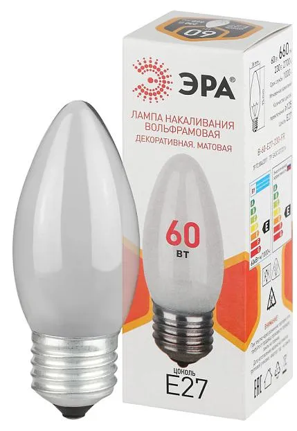 Лампочка накаливания ЭРА B-60-E27-230-FR B36