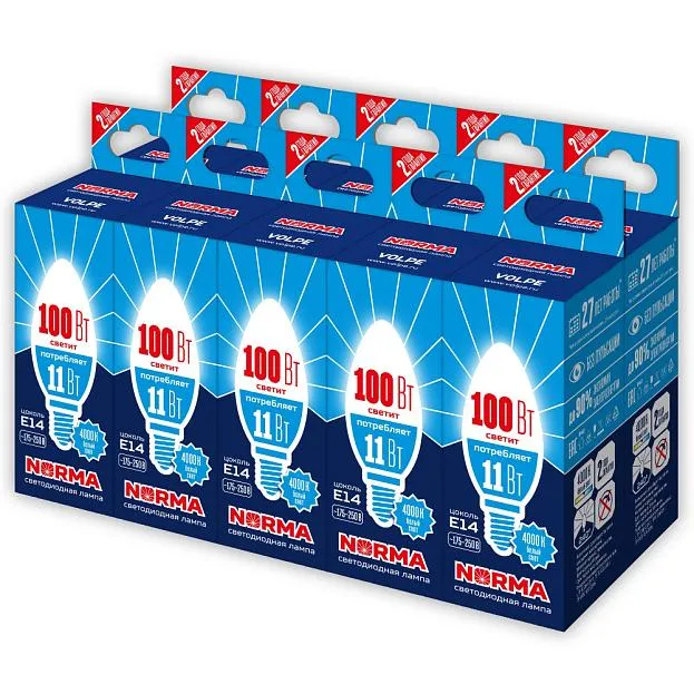 Лампочка светодиодная Volpe LED-C37-11W/NW/E14/FR/NR Набор из 10штук Norma Лампочка светодиодная Volpe LED-C37-11W/NW/E14/FR/NR Набор из 10штук Norma