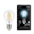 Лампа светодиодная филаментная Gauss 102902212 E27 12W 4100K прозрачная Filament