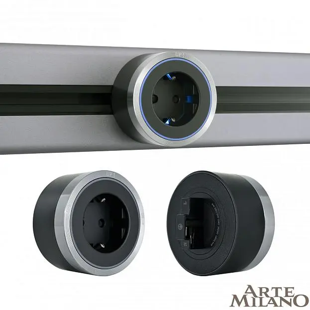 Трековая розетка, 16A 250V Arte Milano 380066TS LED/ES Grey Am Трековая розетка, 16A 250V Arte Milano 380066TS LED/ES Grey Am