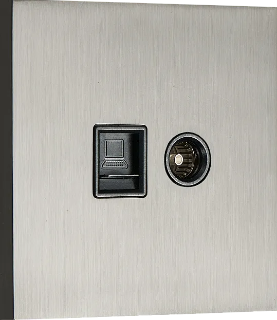 Комбинированая розетка TV + RJ45 (двойная) cat.6/ClassE, вороненая сталь, Donel DT306GB N96 Комбинированая розетка TV + RJ45 (двойная) cat.6/ClassE, вороненая сталь, Donel DT306GB N96