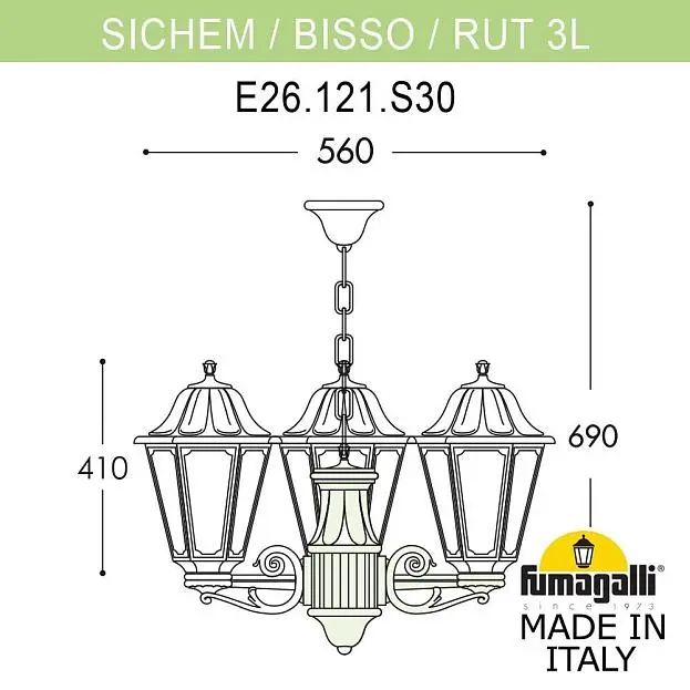 Подвесной уличный светильник FUMAGALLI SICHEM/RUT 3L (люстра) E26.120.S30.WXF1R Подвесной уличный светильник FUMAGALLI SICHEM/RUT 3L (люстра) E26.120.S30.WXF1R