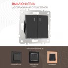 Выключатель двухклавишный с подсветкой, 10AX 250V Arte Milano 203.31-2.black am