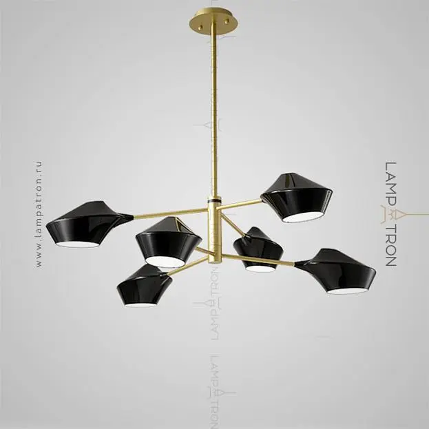 Люстра LANT 6 плафонов. Цвет черный. Золотой каркас. Lampatron 871-1309 Люстра LANT 6 плафонов. Цвет черный. Золотой каркас. Lampatron 871-1309