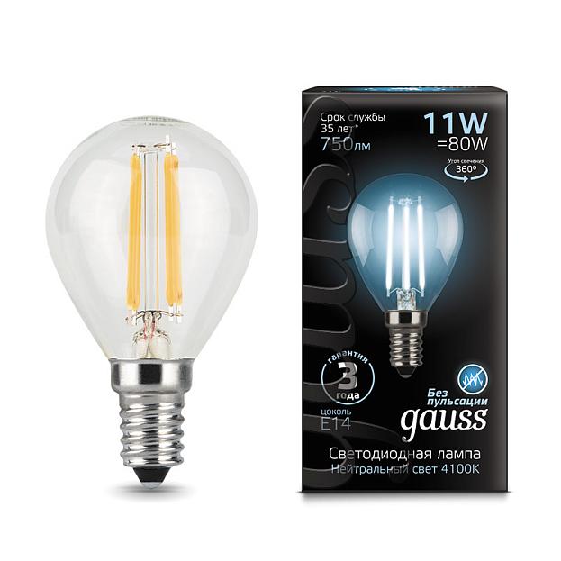 Лампа Gauss 105801211 E14 11W 4100К прозрачная