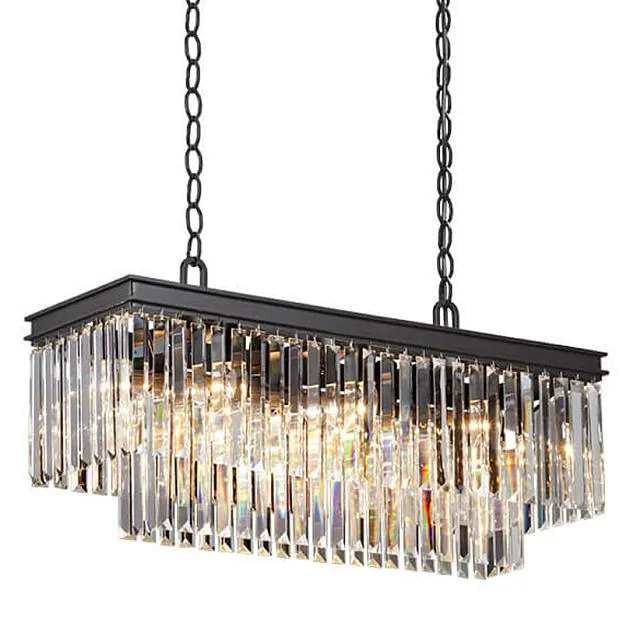 Подвесная люстра RH 1920s Odeon Clear Glass Rectangular Chandelier Black iron 80 ImperiumLoft 156088-22 40.3297-2