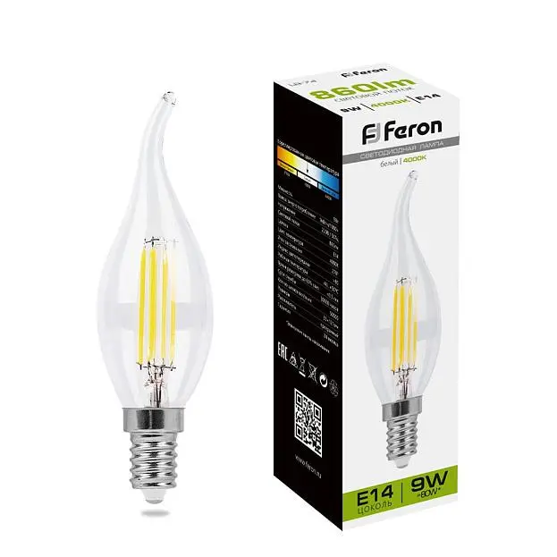 Лампа светодиодная Feron 25962 LB-74 Свеча на ветру E14 9W 4000K Лампа светодиодная Feron 25962 LB-74 Свеча на ветру E14 9W 4000K