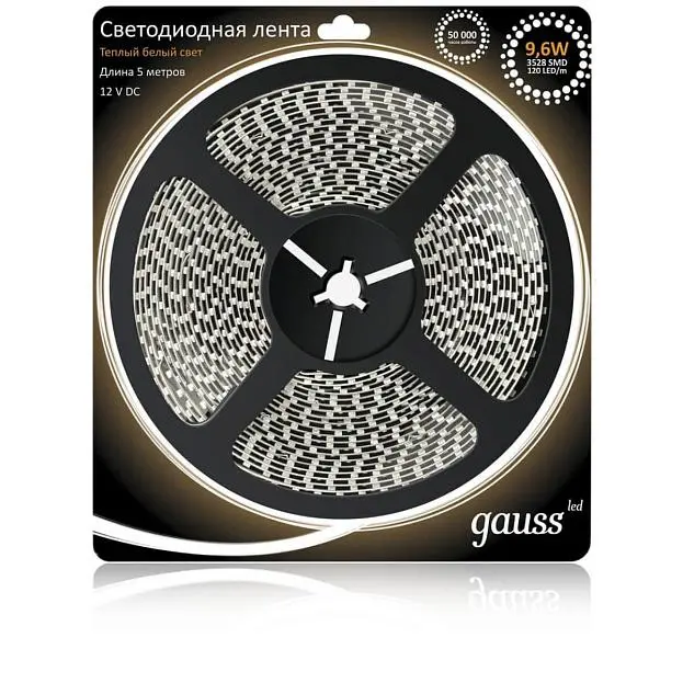 Светодиодная лента Gauss 311000110 9,6W/m 120LED/m 2835SMD теплый белый 5M Светодиодная лента Gauss 311000110 9,6W/m 120LED/m 2835SMD теплый белый 5M