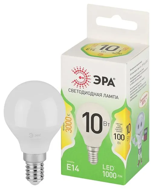 Лампочка светодиодная ЭРА LED P45-10W-830-E14 GL
