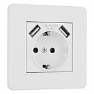 Комплект розетки с заземлением и шторками + 2 USB и рамкой однопостовой белый пластик Arte Milano SET16-1-47-1 white